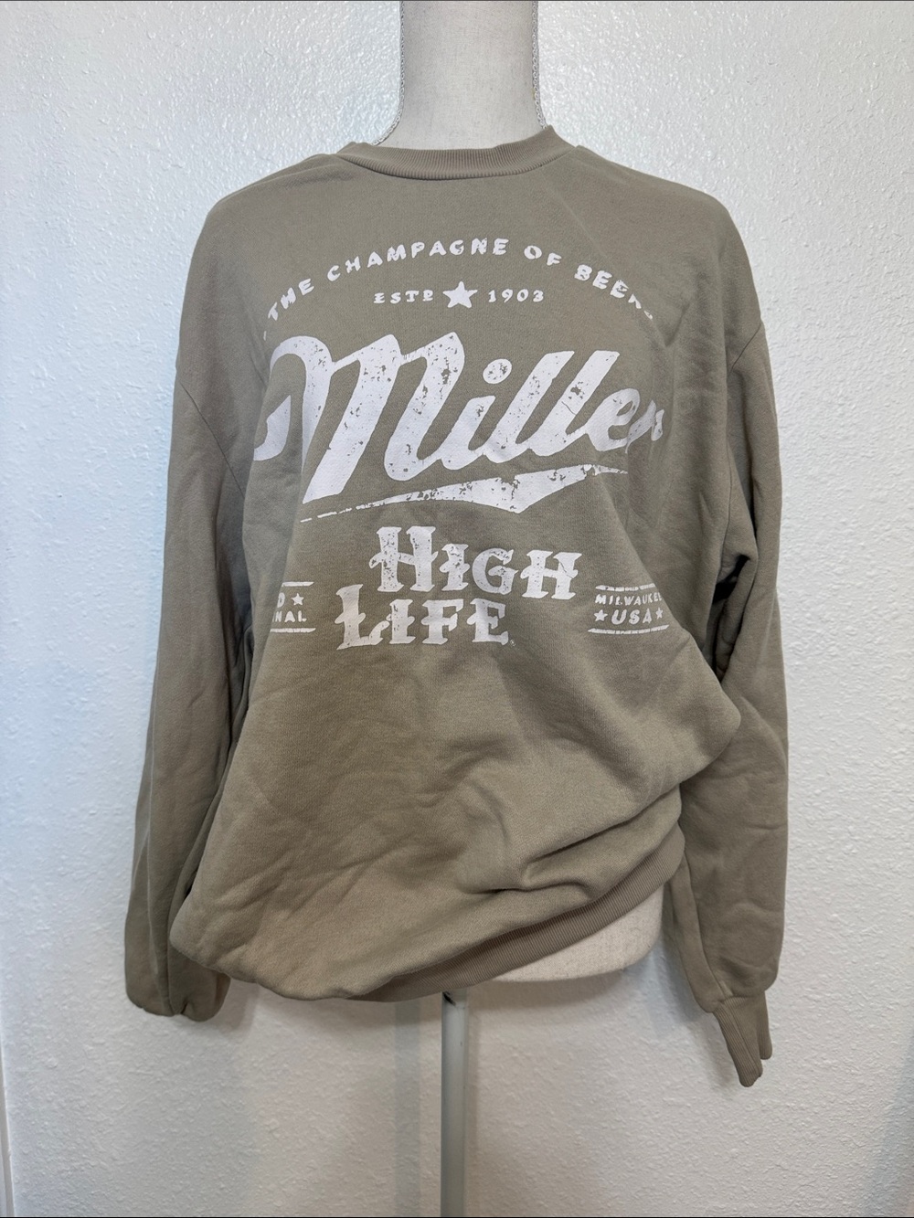 Miller High Life Men's Crewneck Sweatshirt - Taupe Size Medium Graphic - Picture 14 of 14